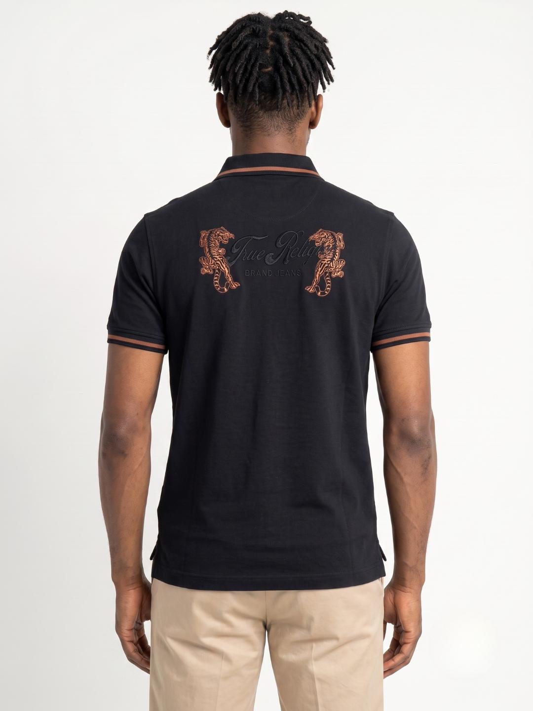 True Religion Men Black Regular Fit Solid Pure Cotton Polo Tshirt