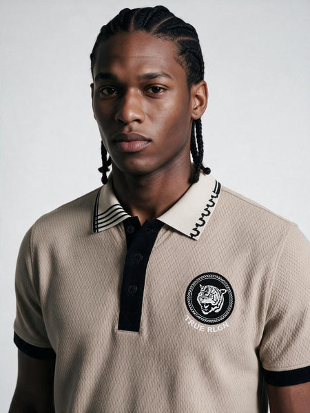 True Religion Men Beige Solid Regular Fit Polo T-Shirt