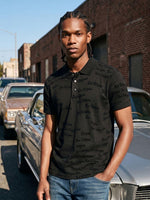 True Religion Men Black Jaquard Regular Fit Cotton Polo T-Shirt