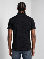 True Religion Men Black Jaquard Regular Fit Cotton Polo T-Shirt