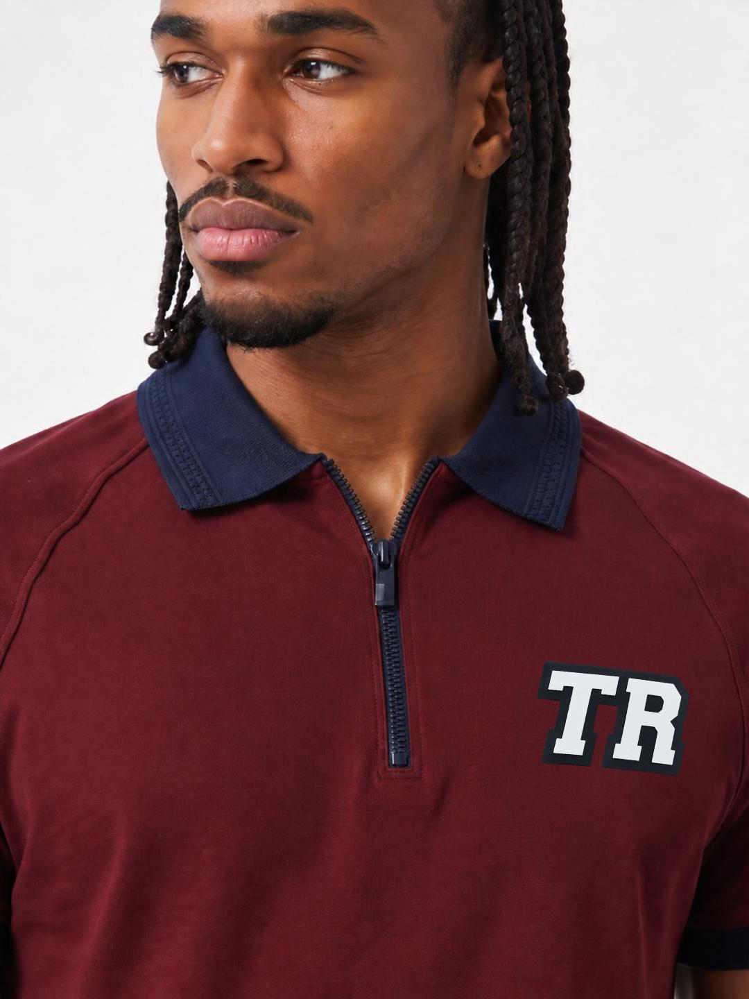 True Religion Men Wine Solid Regular Fit Cotton Polo T-Shirt