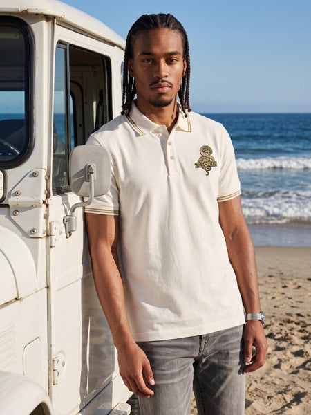 True Religion White Regular Fit Solid Pure Cotton Polo Tshirt