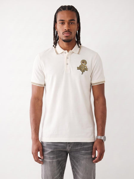 True Religion White Regular Fit Solid Pure Cotton Polo Tshirt