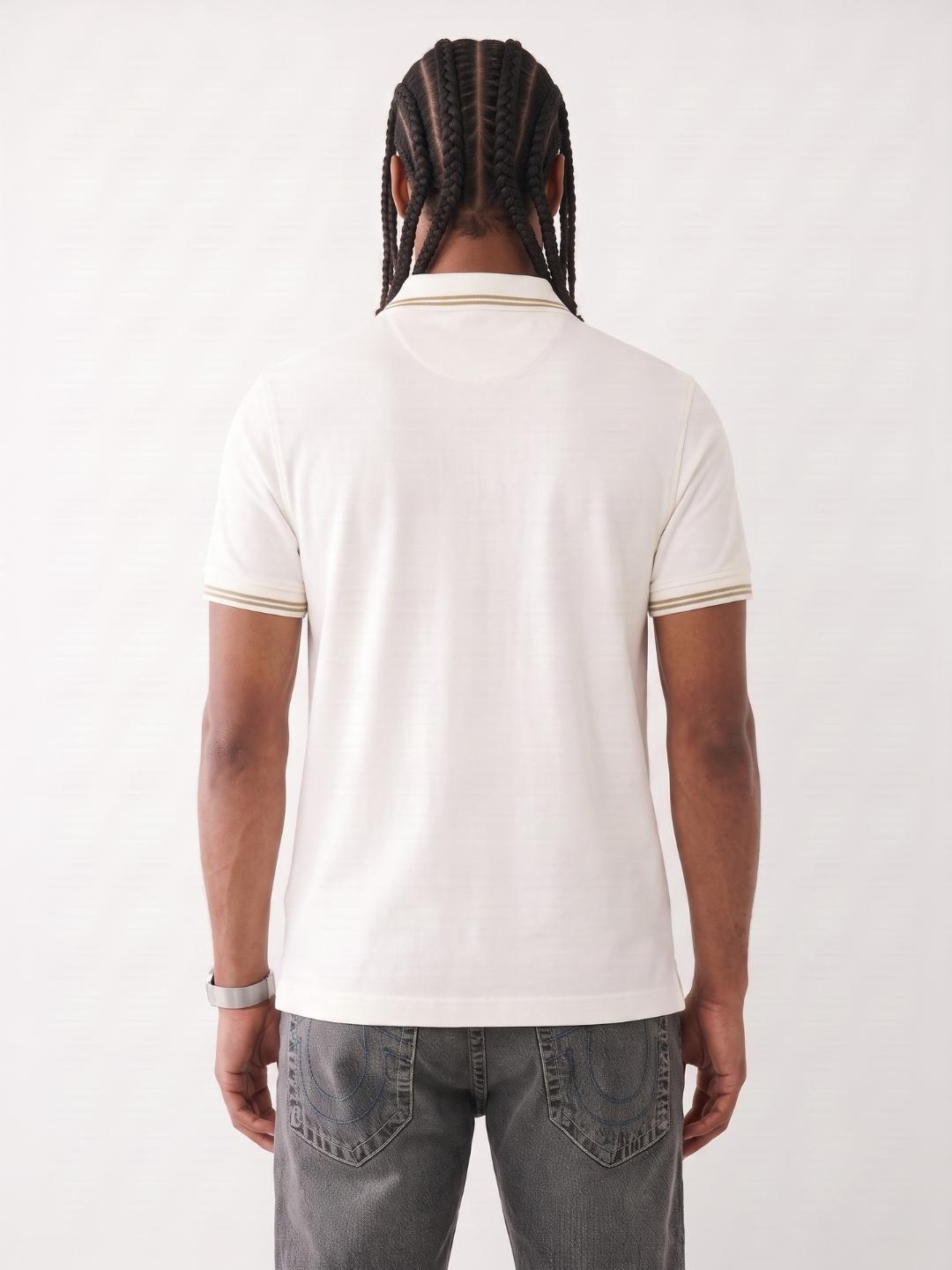 True Religion White Regular Fit Solid Pure Cotton Polo Tshirt