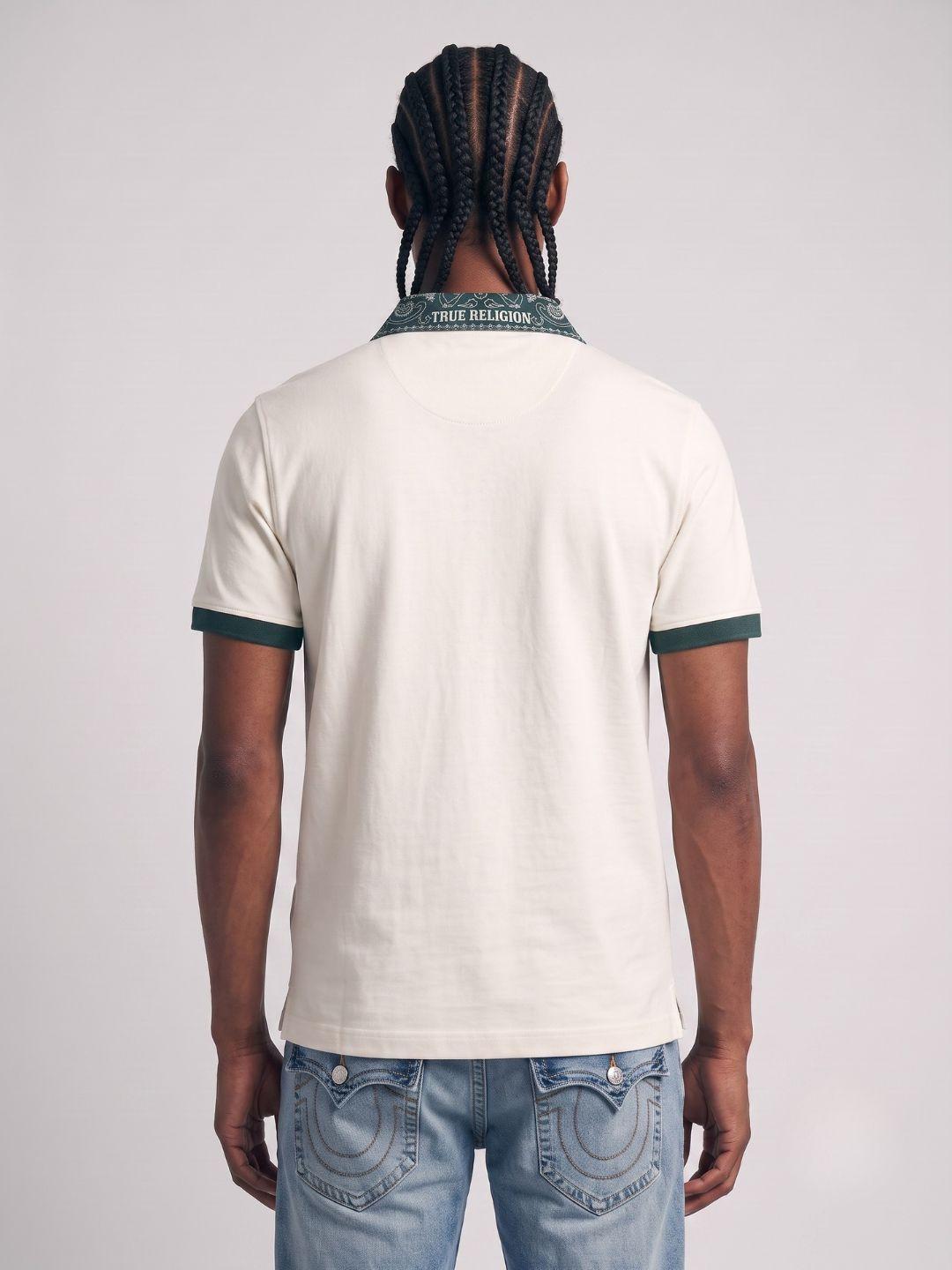 True Religion Off White Regular Fit Solid Pure Cotton Polo Tshirt