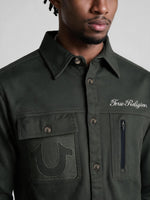 True Religion Men Olive Regular Fit Solid Shirt