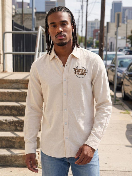 True Religion Men Off White Textured Regular Fit Shirt