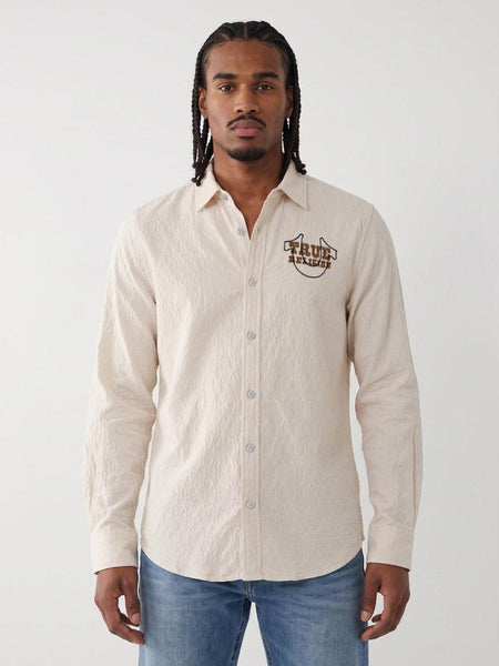 True Religion Men Off White Textured Regular Fit Shirt