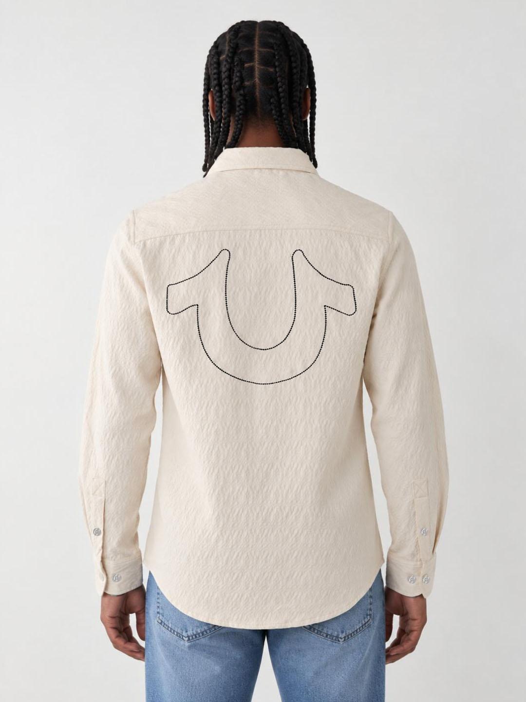 True Religion Men Off White Textured Regular Fit Shirt