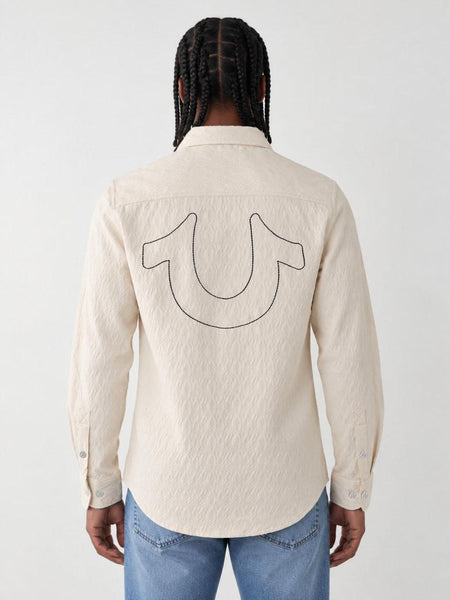 True Religion Men Off White Textured Regular Fit Shirt