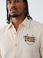 True Religion Men Off White Textured Regular Fit Shirt