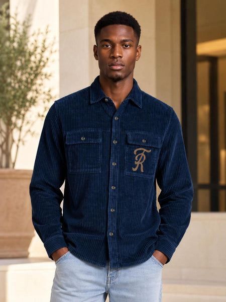True Religion Men Navy Blue Solid Regular Fit Cotton Shirt