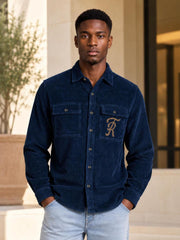 True Religion Men Navy Blue Solid Regular Fit Cotton Shirt
