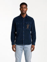 True Religion Men Navy Blue Solid Regular Fit Cotton Shirt