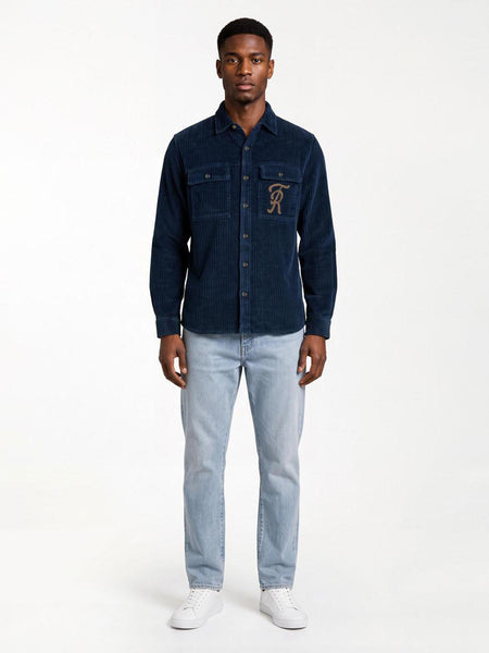 True Religion Men Navy Blue Solid Regular Fit Cotton Shirt