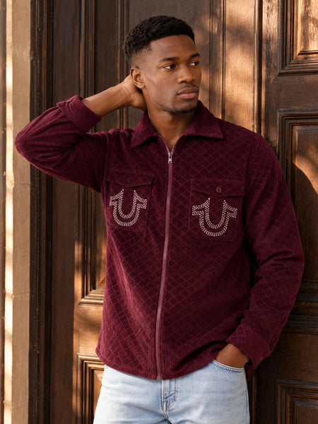 True Religion Men Wine Solid Regular Fit Cotton Shirt