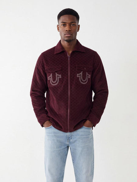 True Religion Men Wine Solid Regular Fit Cotton Shirt