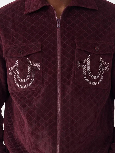 True Religion Men Wine Solid Regular Fit Cotton Shirt