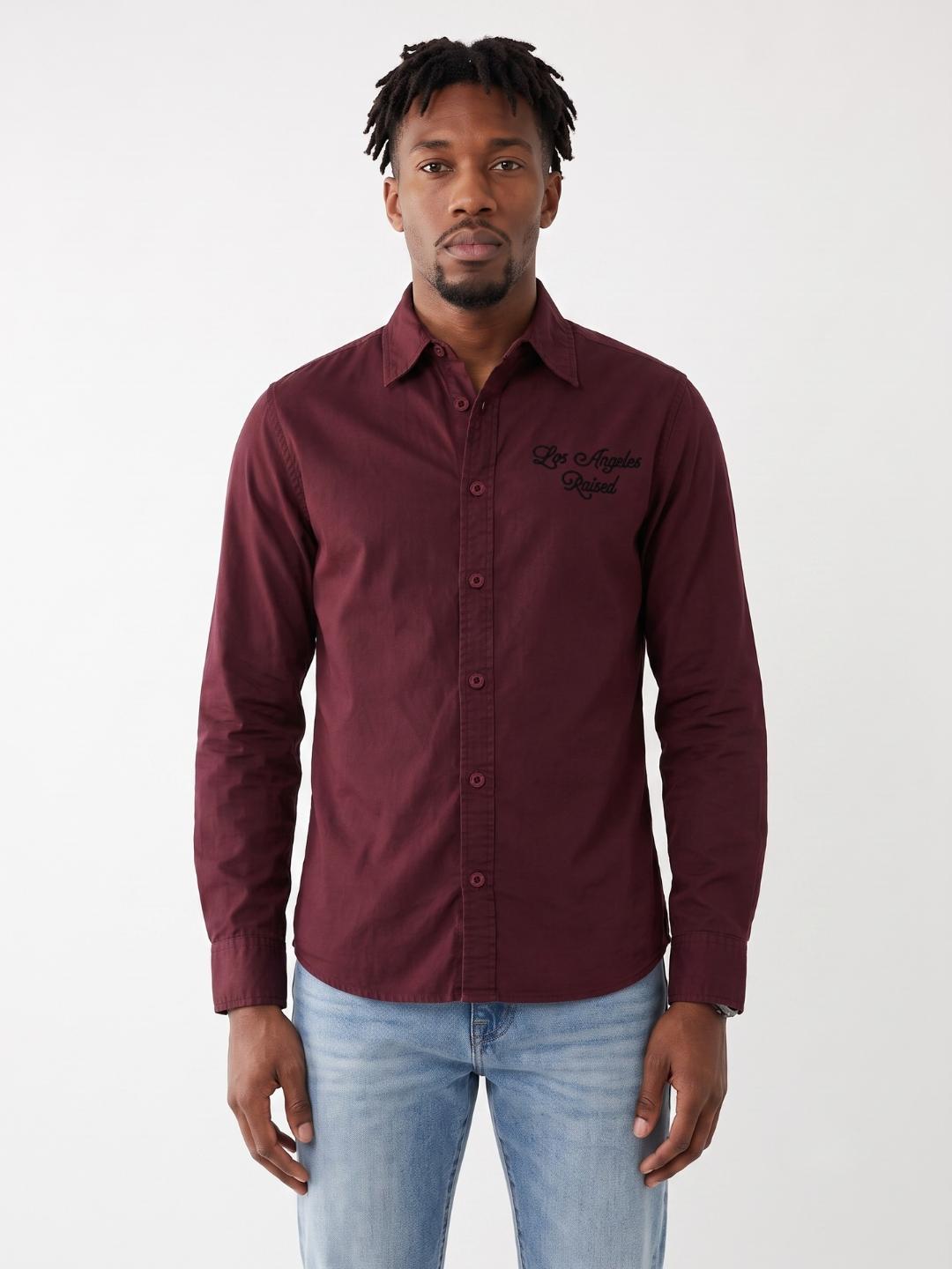 True Religion Men Wine Solid Regular Fit Shirt