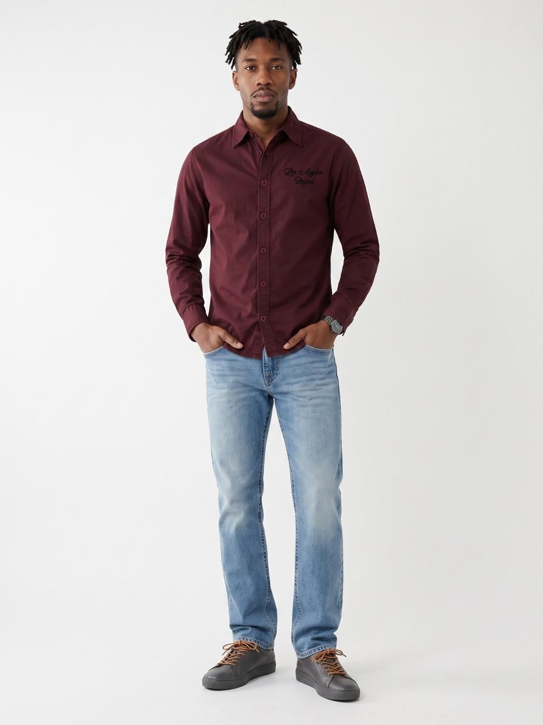 True Religion Men Wine Solid Regular Fit Shirt
