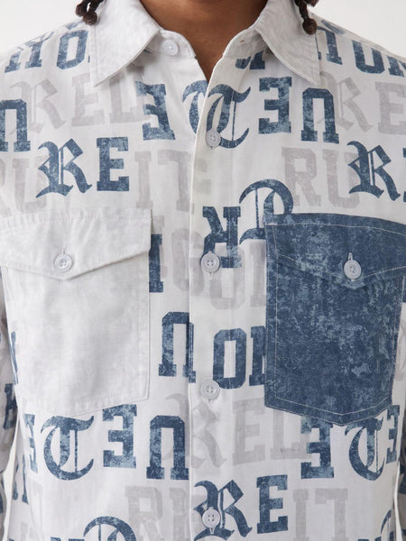 True Religion Off White Regular Fit Printed Pure Cotton Shirt