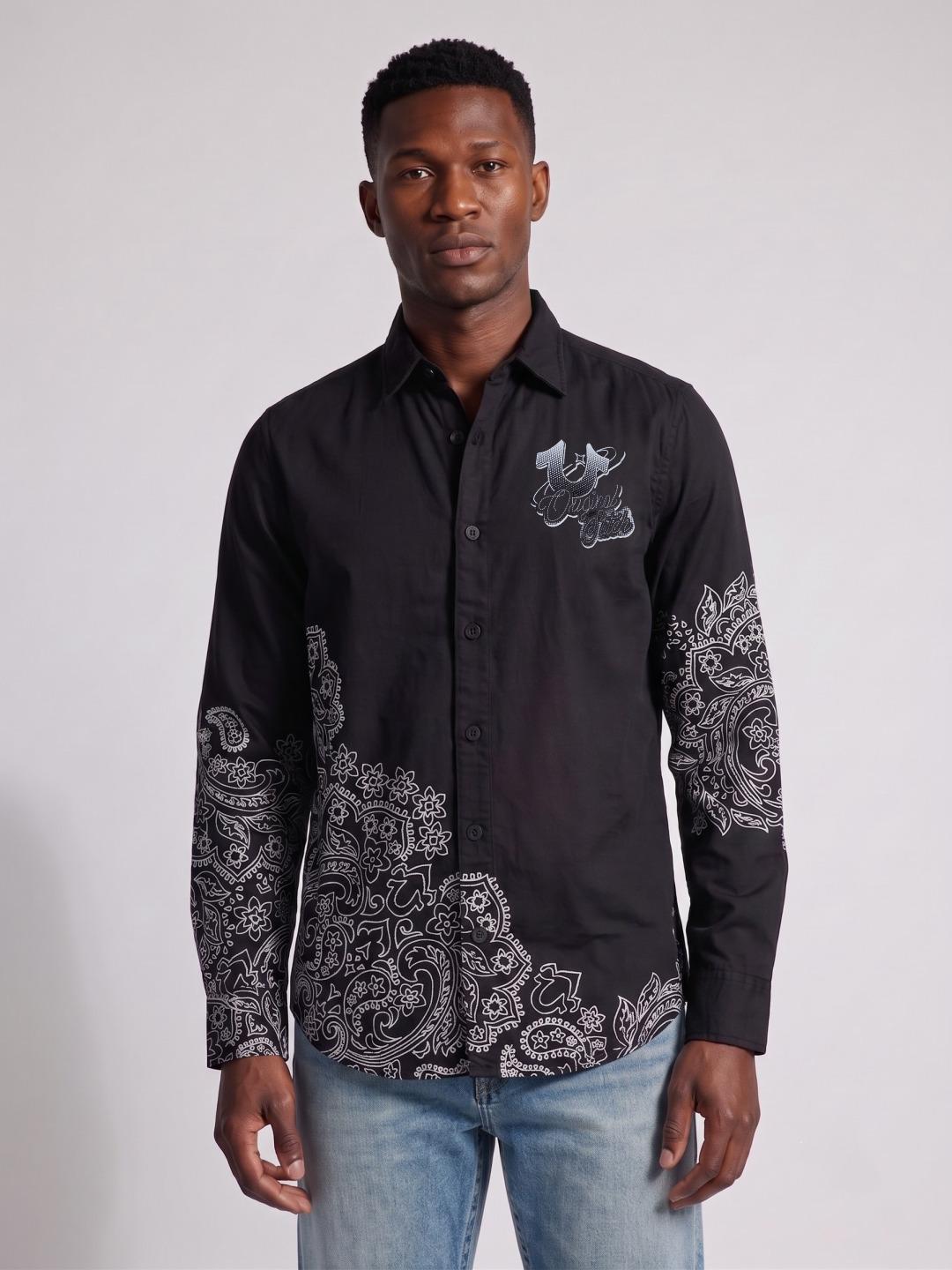 True Religion Men Black Regular Fit Printed Shirt