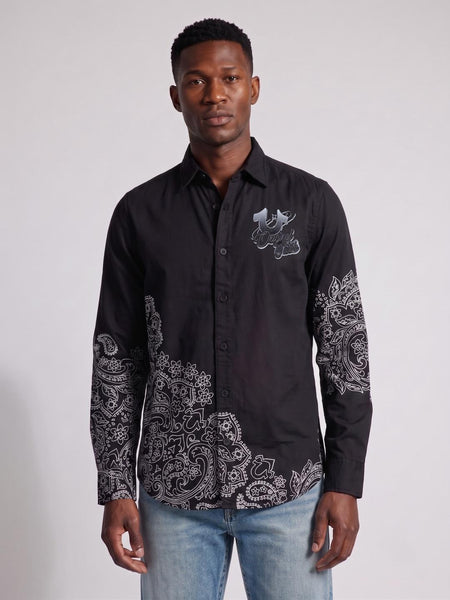 True Religion Men Black Regular Fit Printed Shirt