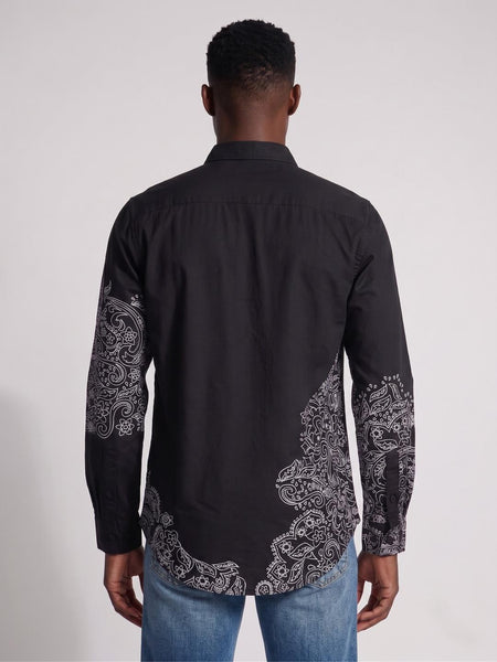True Religion Men Black Regular Fit Printed Shirt