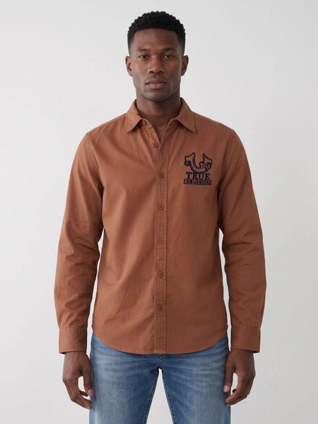 True Religion Men Orange Solid Regular Fit Cotton Shirt
