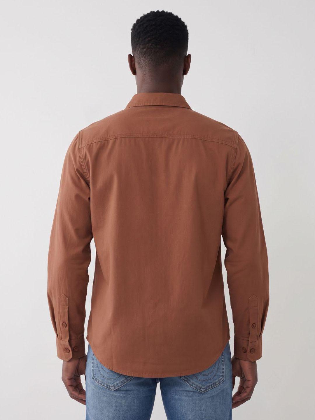 True Religion Men Orange Solid Regular Fit Cotton Shirt