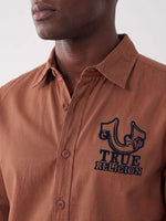 True Religion Men Orange Solid Regular Fit Cotton Shirt