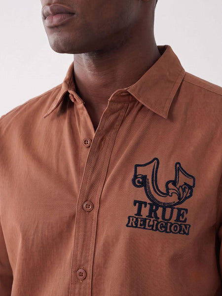 True Religion Men Orange Solid Regular Fit Cotton Shirt