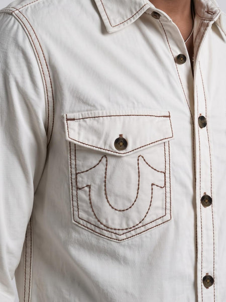 True Religion Men White Solid Regular Fit Shirt