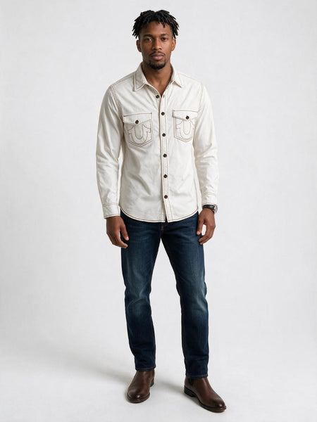 True Religion Men White Solid Regular Fit Shirt