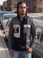True Religion Men Grey & Black Colorblock Cotton Shirt