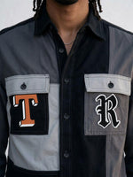 True Religion Men Grey & Black Colorblock Cotton Shirt