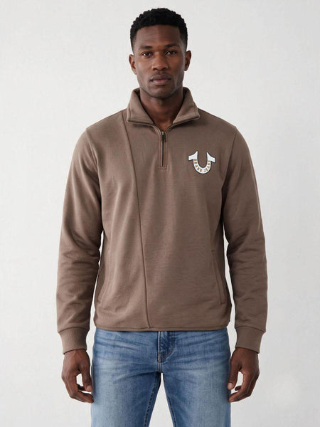 True Religion Men Light Brown Solid Regular Fit Sweatshirt