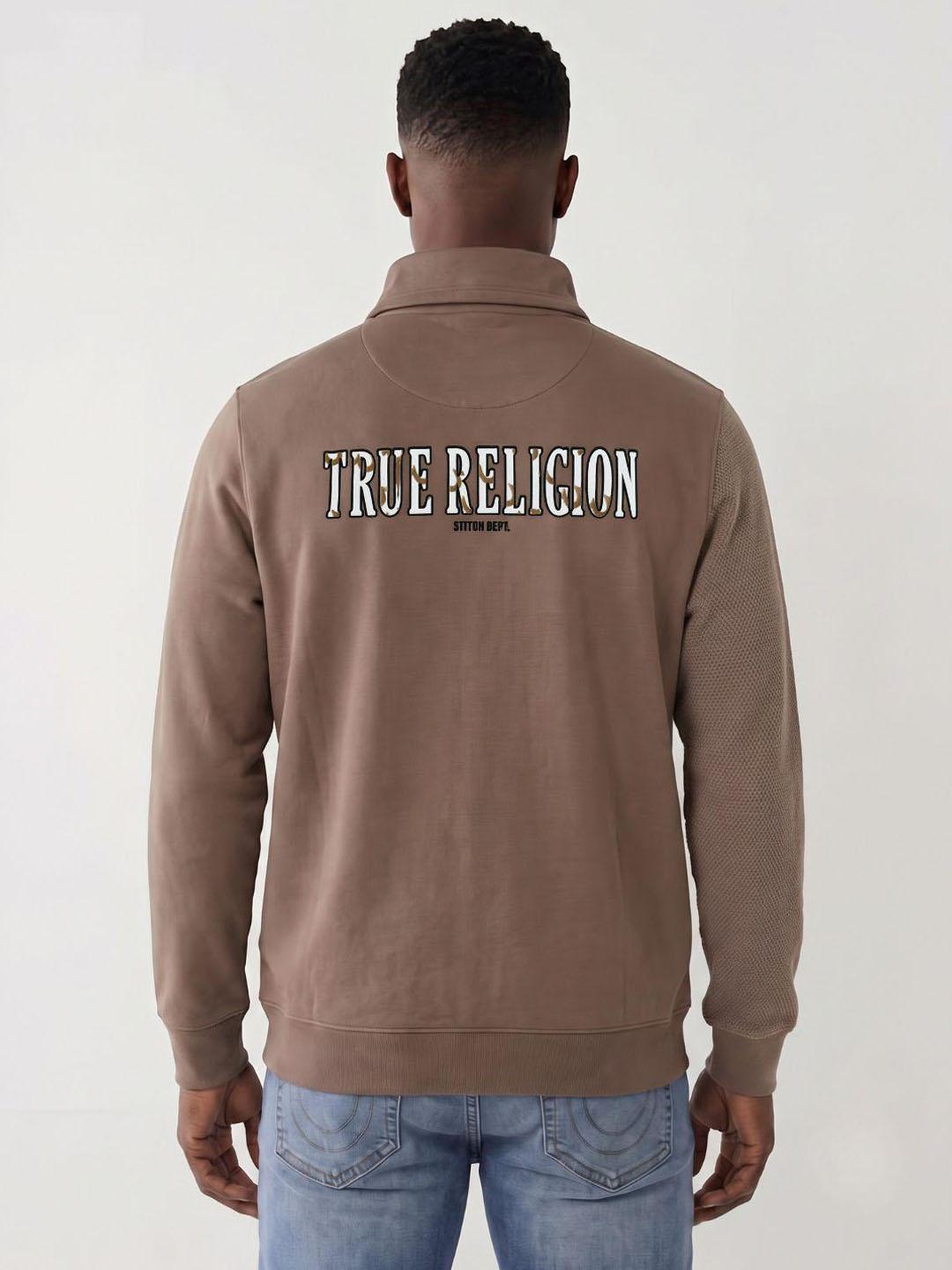 True Religion Men Light Brown Solid Regular Fit Sweatshirt