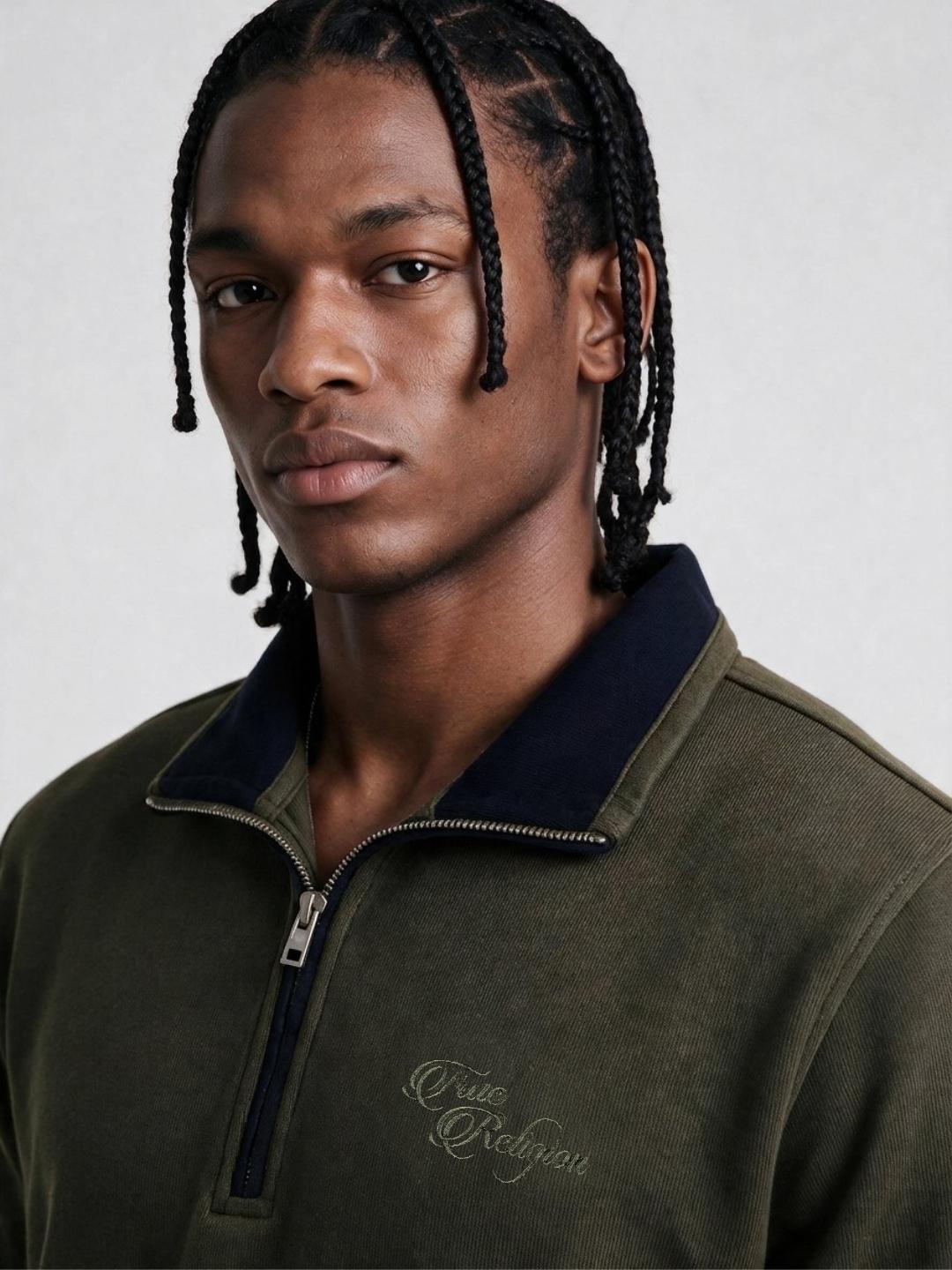 True Religion Men Olive Solid Regular Fit Sweatshirt