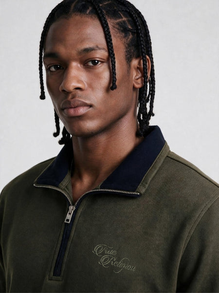 True Religion Men Olive Solid Regular Fit Sweatshirt
