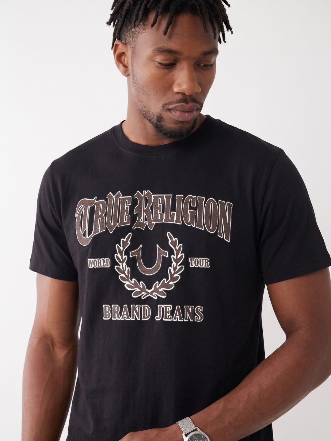 True Religion Black Regular Fit Graphic Cotton Tshirt