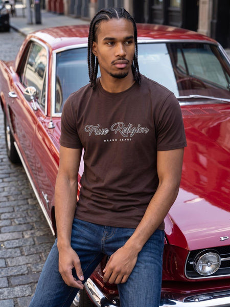 True Religion Coffee Regular Fit Solid Pure Cotton Tshirt