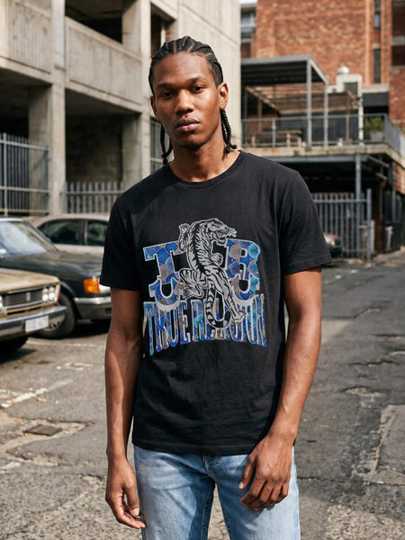 True Religion Men Black Graphic Regular Fit Cotton T-Shirt