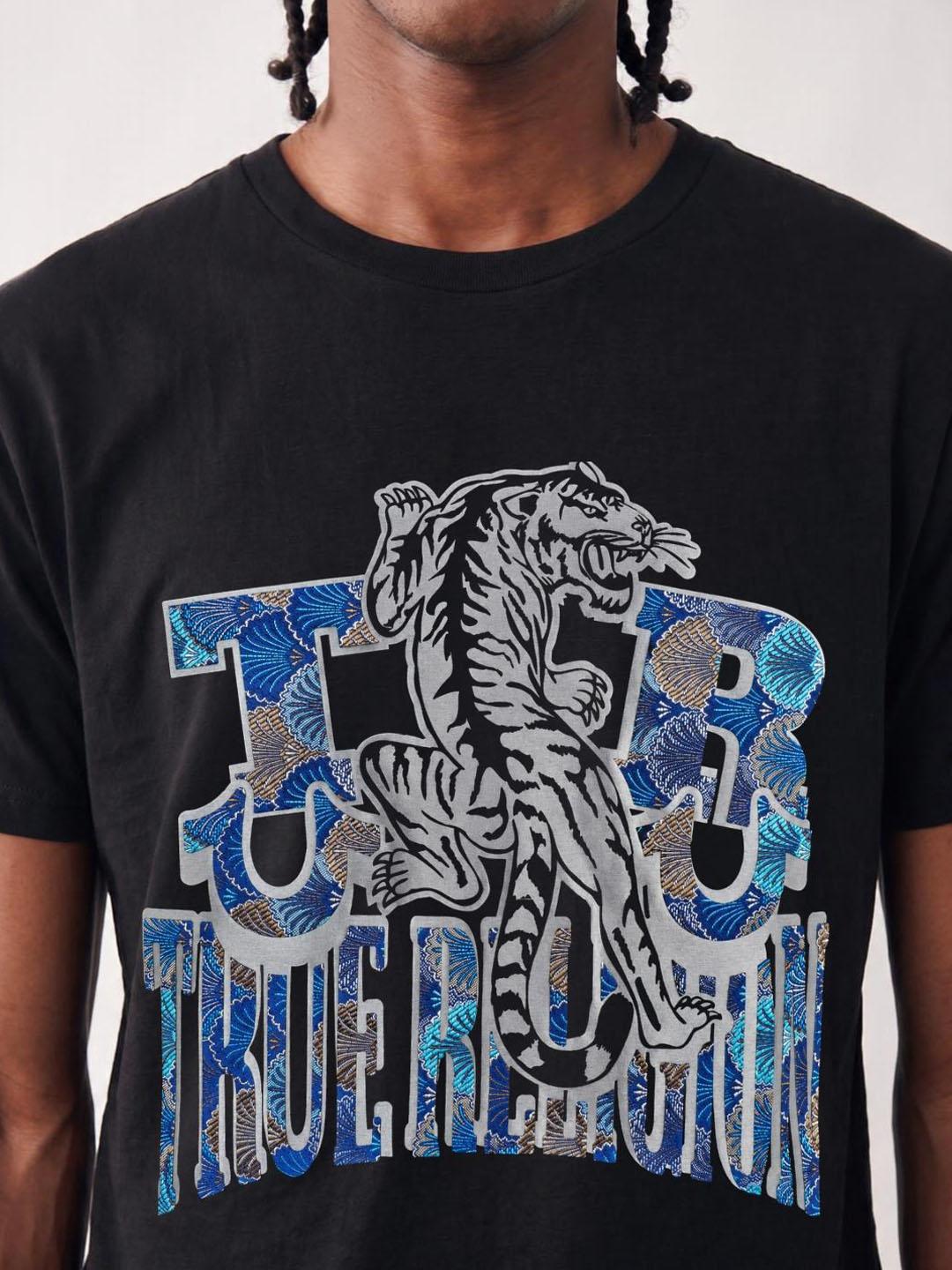 True Religion Men Black Graphic Regular Fit Cotton T-Shirt
