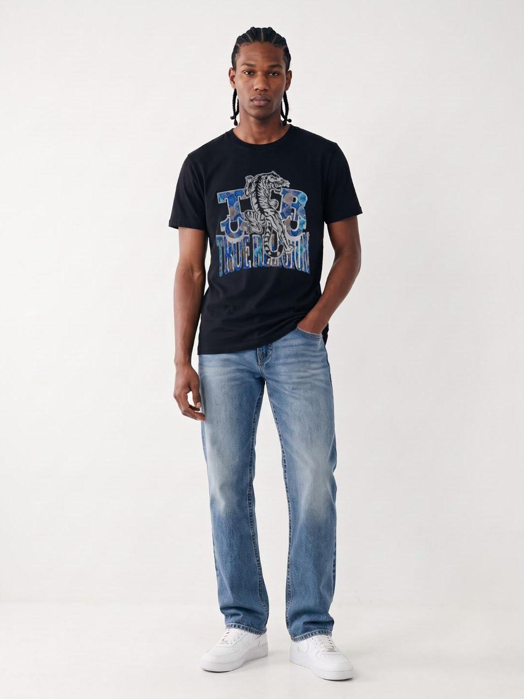 True Religion Men Black Graphic Regular Fit Cotton T-Shirt