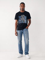True Religion Men Black Graphic Regular Fit Cotton T-Shirt