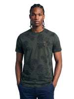 True Religion Men Olive Regular Fit Printed Cotton Blend Tshirt