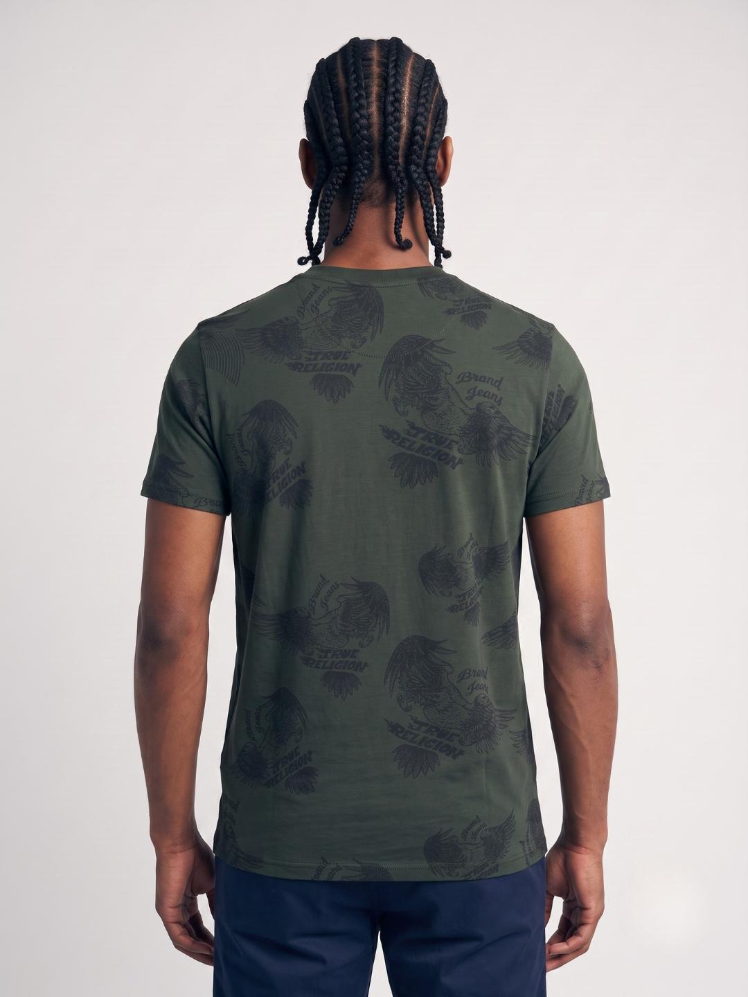 True Religion Men Olive Regular Fit Printed Cotton Blend Tshirt