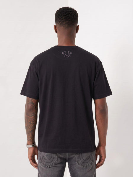 True Religion Black Boxy Fit Graphic Pure Cotton Tshirt