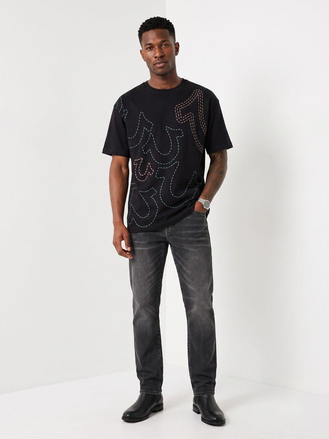Black boxy fit graphic pure cotton tshirt